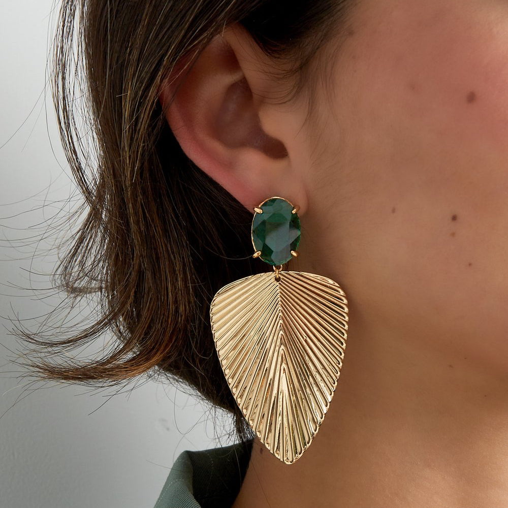 Oorbellen Wavy Texture goud groen