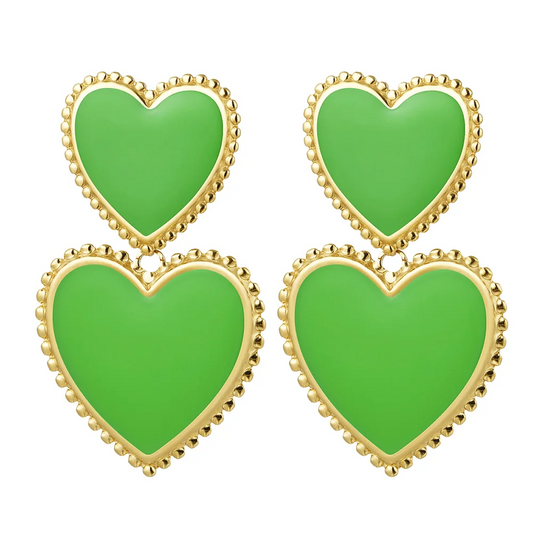 Oorbellen 2 Sierlijke Hartjes goud groen