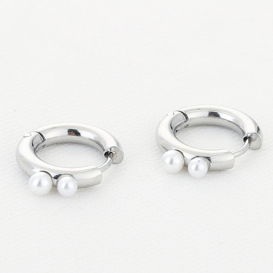 Oorbellen Basic Parel zilver liggend