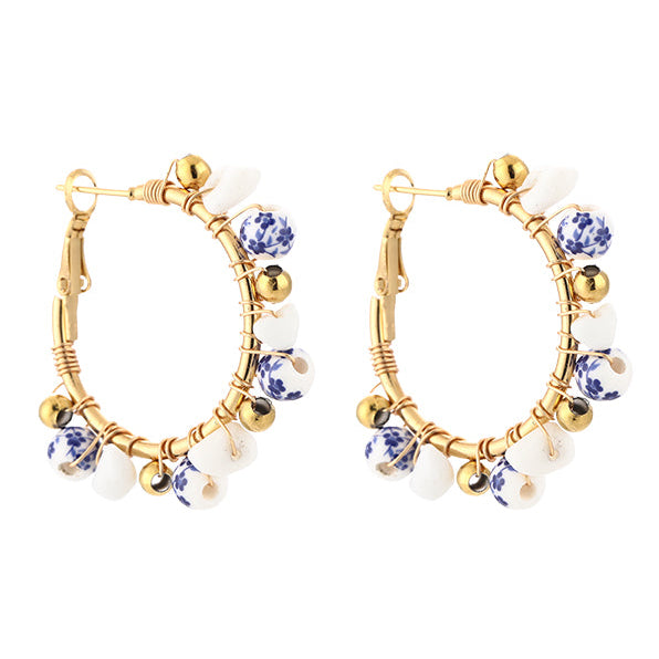 Oorbellen Bedel Strand goud blauw wit