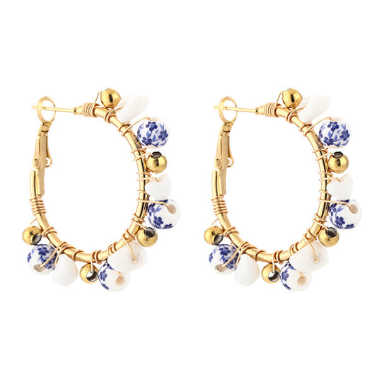 Oorbellen Bedel Strand goud blauw wit