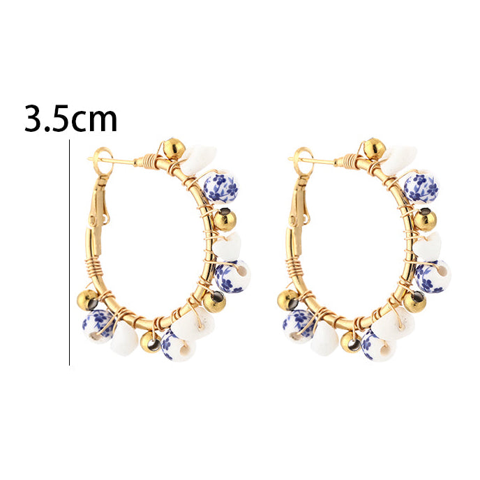 Oorbellen Bedel Strand goud blauw wit maat