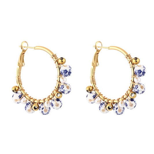 Oorbellen Bedels Strand goud wit blauw vooraanzicht