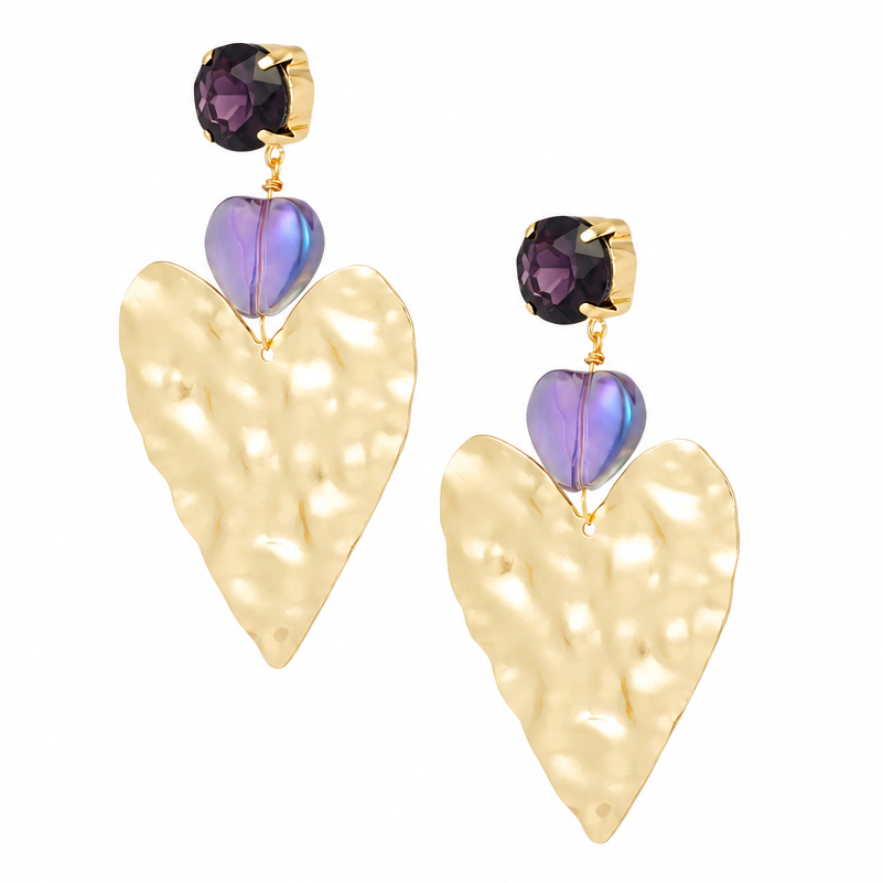 Oorbellen Big Love Statement goud paars