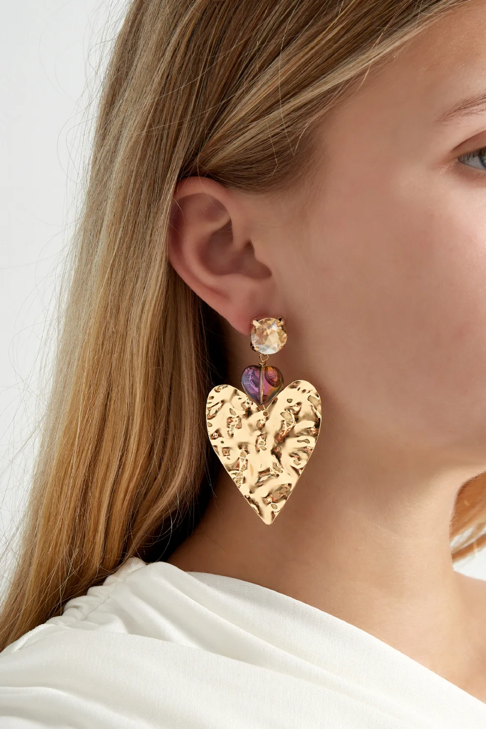 Oorbellen Big Love Statement goud paars model