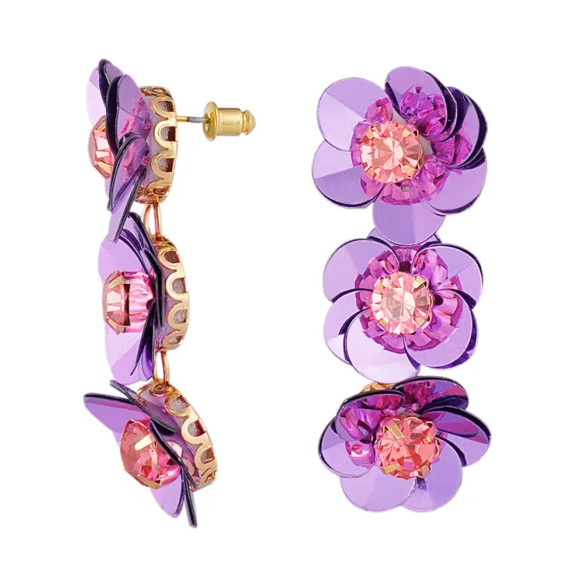 Oorbellen Bloemen Trio goud paars