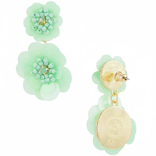 Oorbellen Bloemen goud lichtgroen