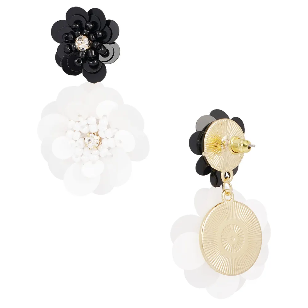 Oorbellen Bloemen goud zwart wit