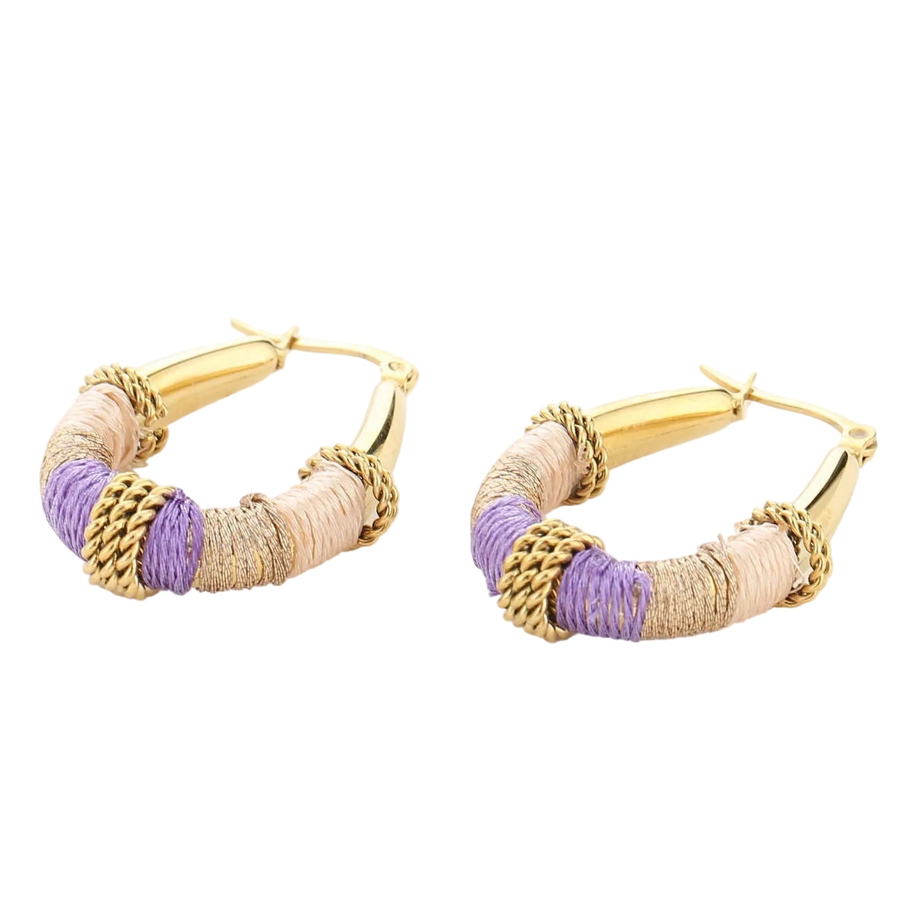 Oorbellen Boho goud paars liggend