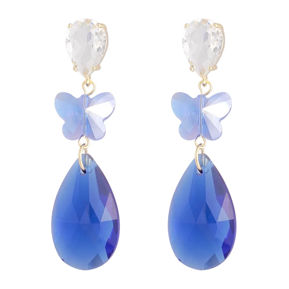 Oorbellen Butterfly Instead goud blauw