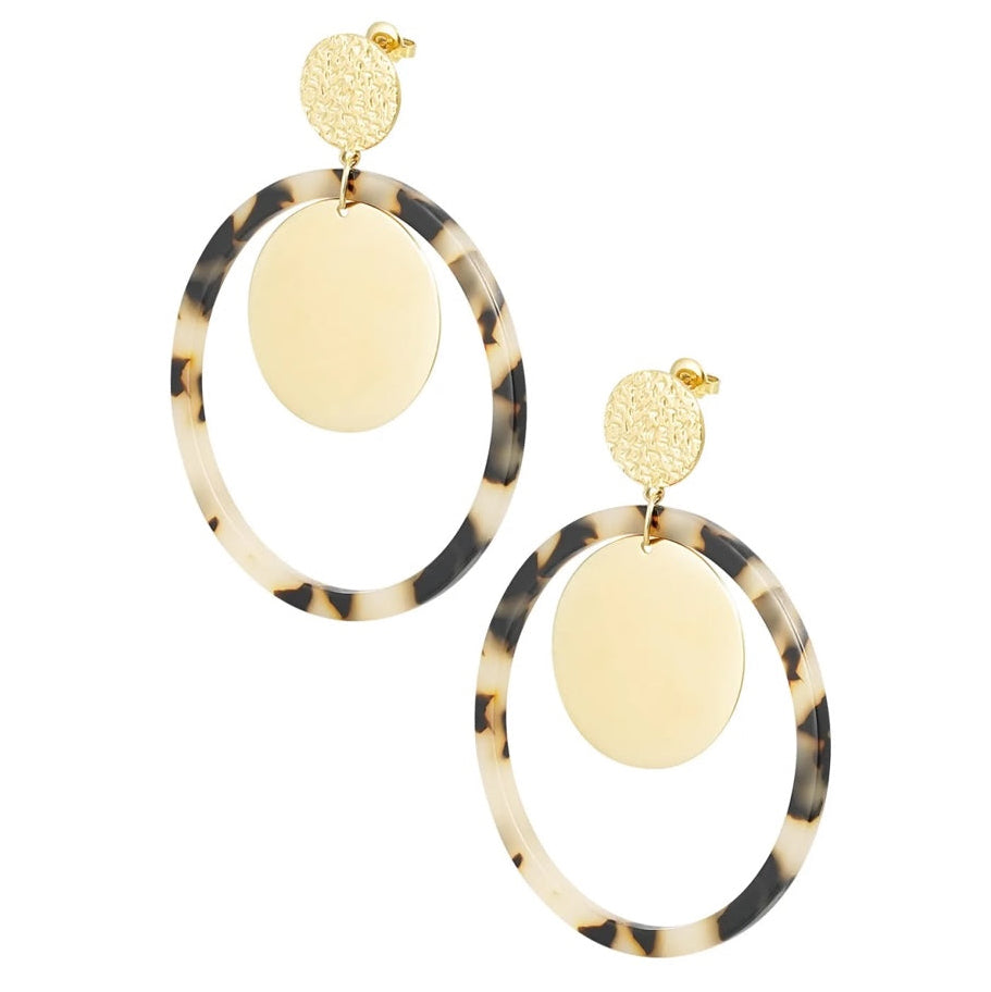 Oorbellen Cirkels met Print goud beige