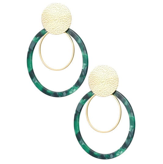 Oorbellen Cirkels met Print goud groen