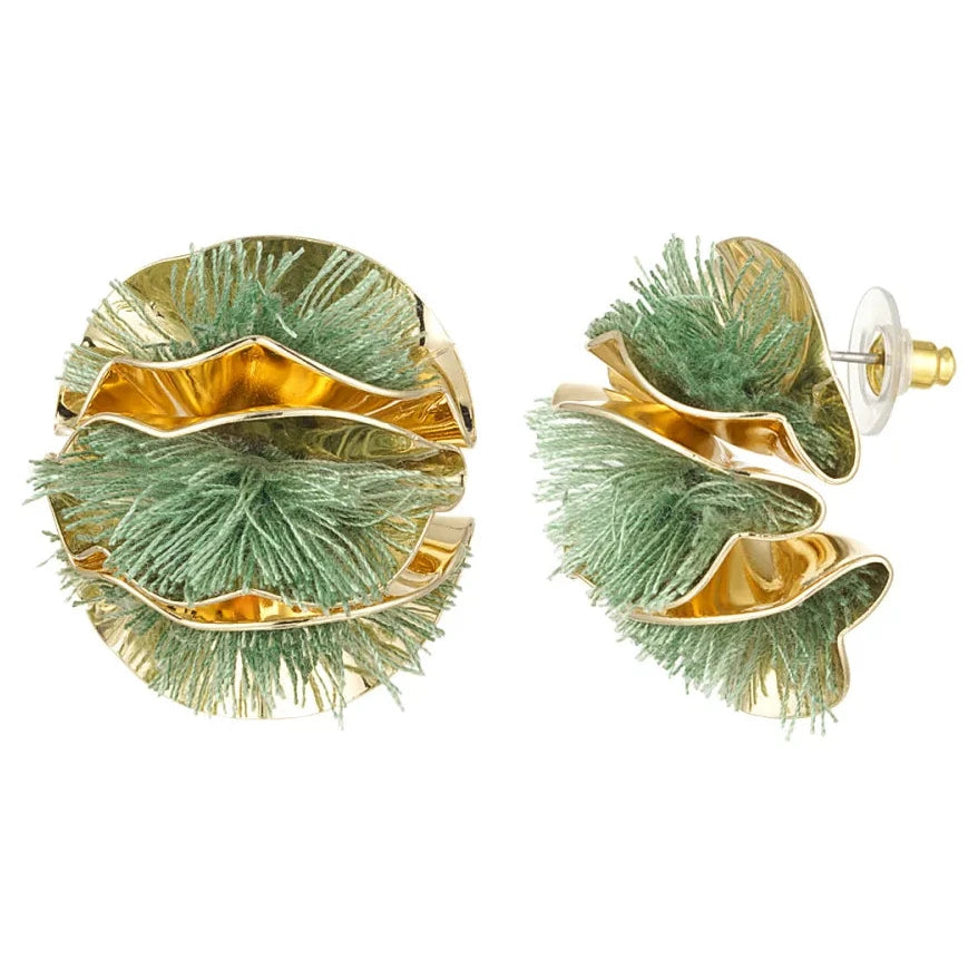 Oorbellen Colourful Flower Statement goud groen