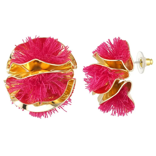 Oorbellen Colourful Flower Statement goud rood