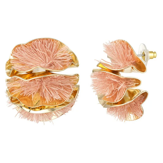Oorbellen Colourful Flower Statement goud roze