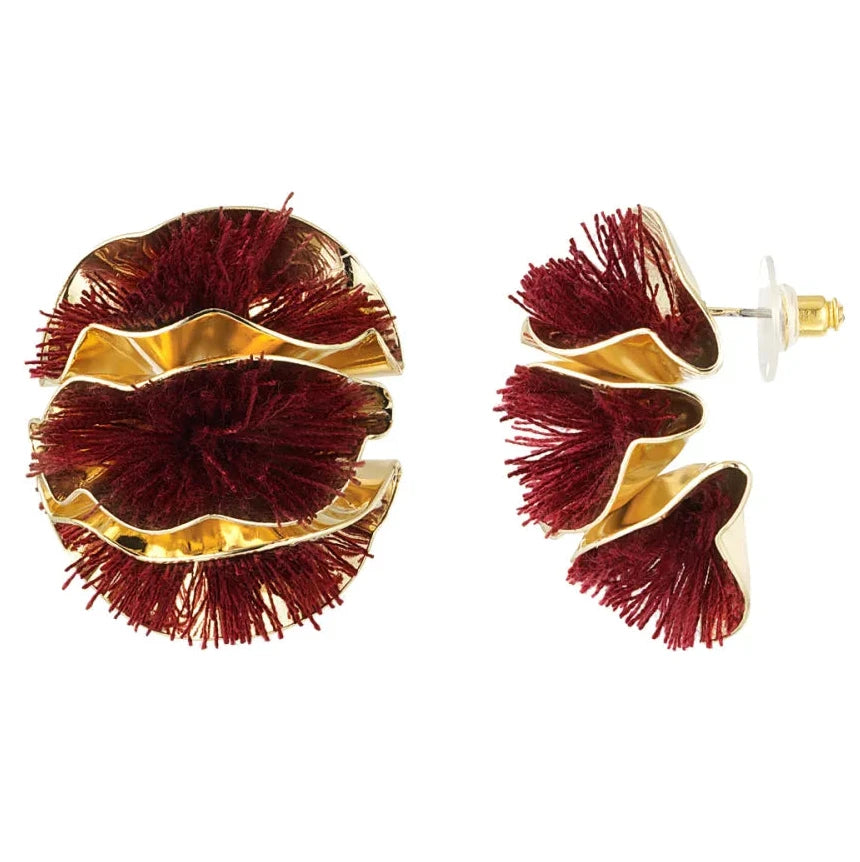 Oorbellen Colourful Flower Statement goud wijnrood