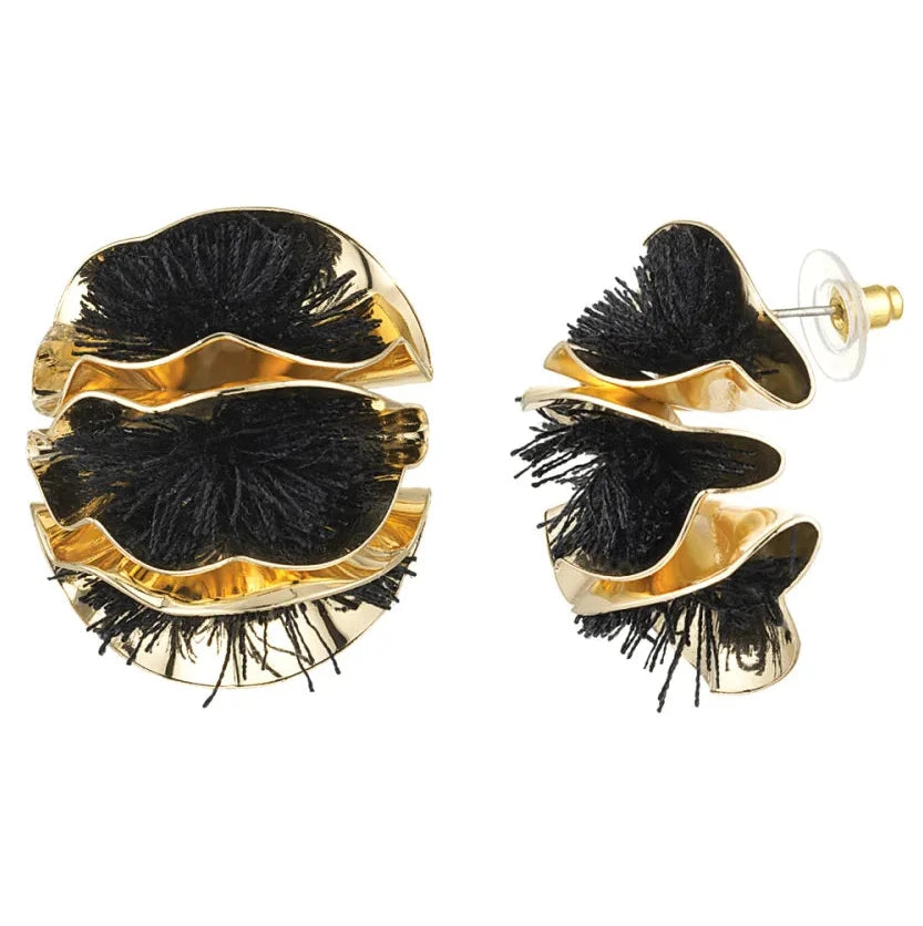 Oorbellen Colourful Flower Statement goud zwart
