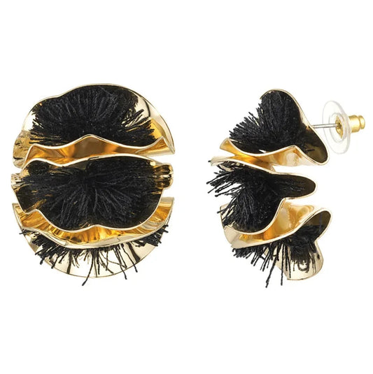 Oorbellen Colourful Flower Statement goud zwart
