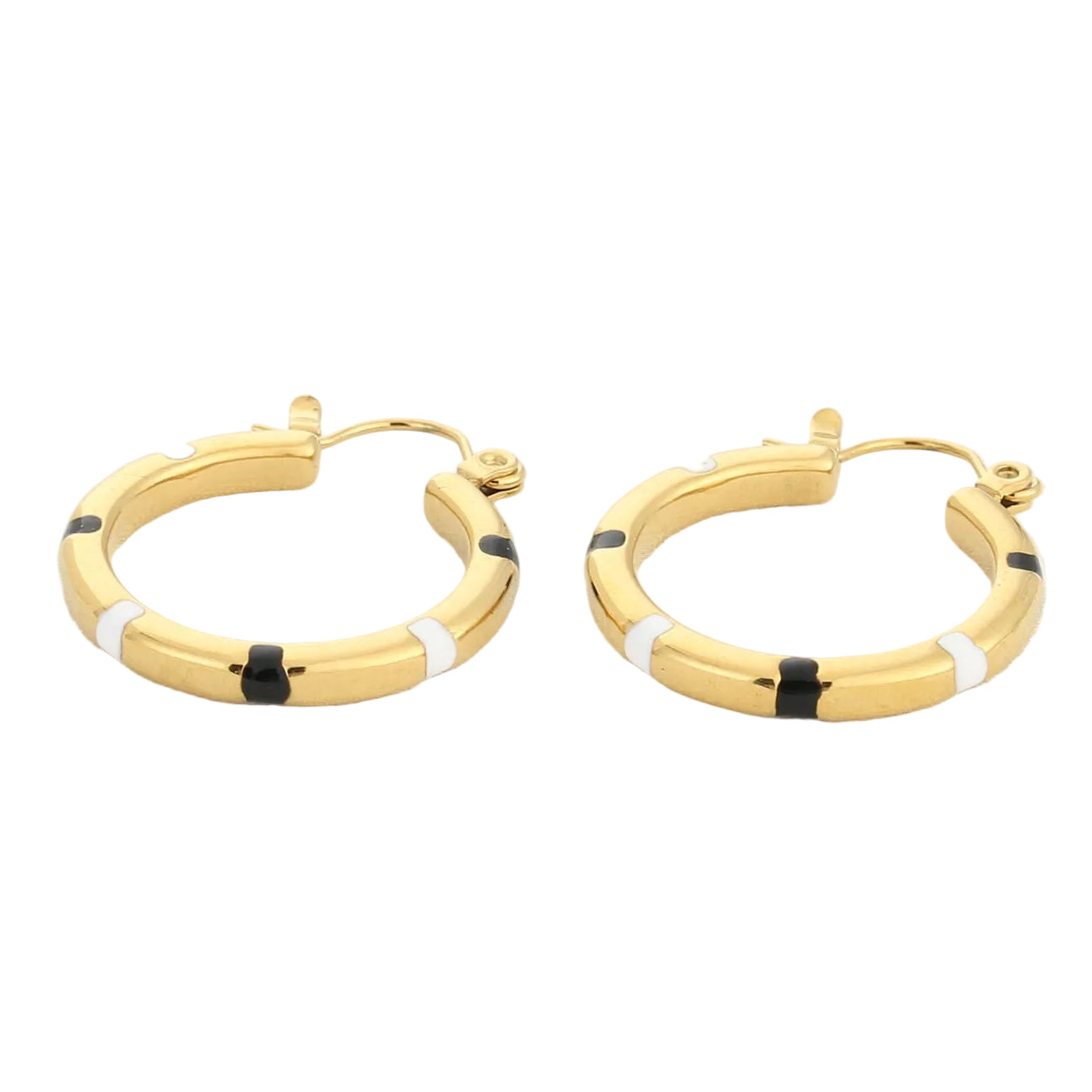 Oorbellen Colourfull Hoops goud zwart wit liggend