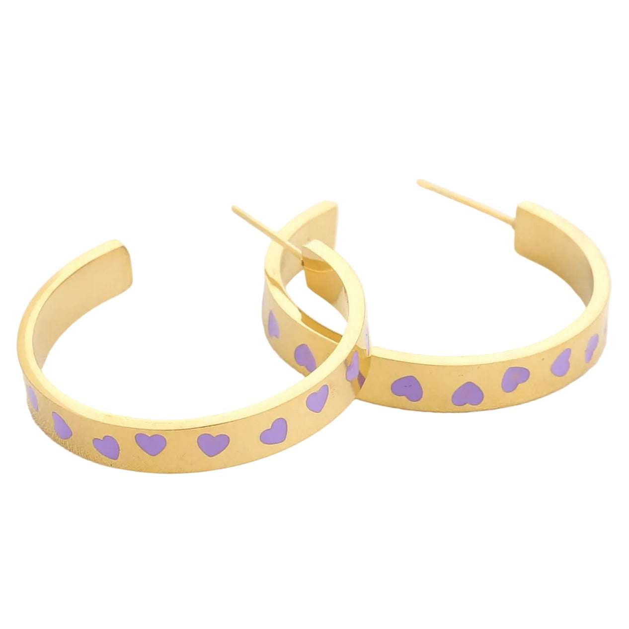 Oorbellen Colourfull Love Hoops goud lila liggend