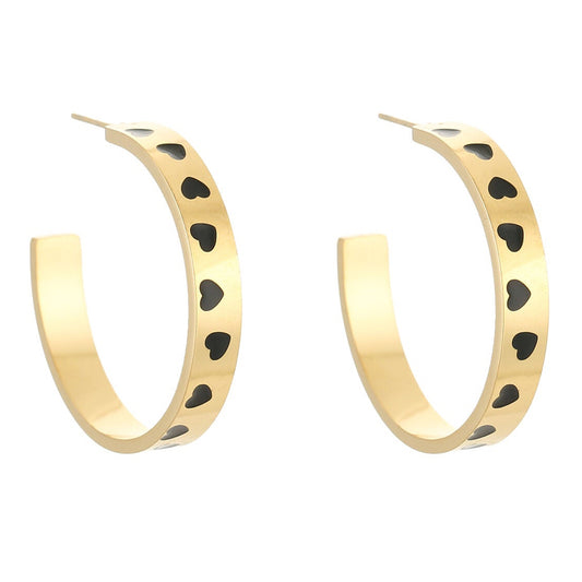 Oorbellen Colourfull Love Hoops goud zwart staand