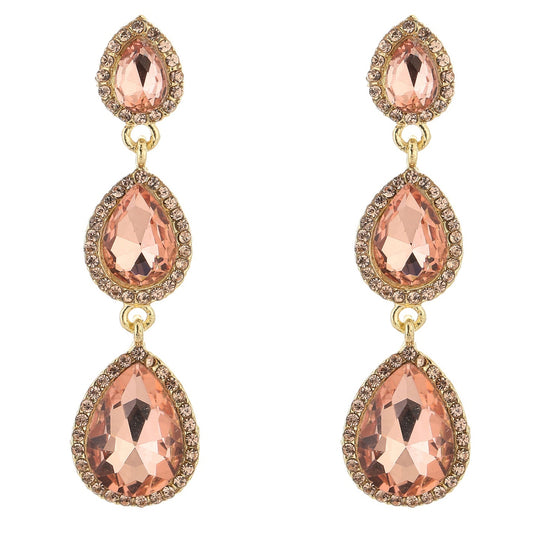 Oorbellen Crystal Party Triple goud roze