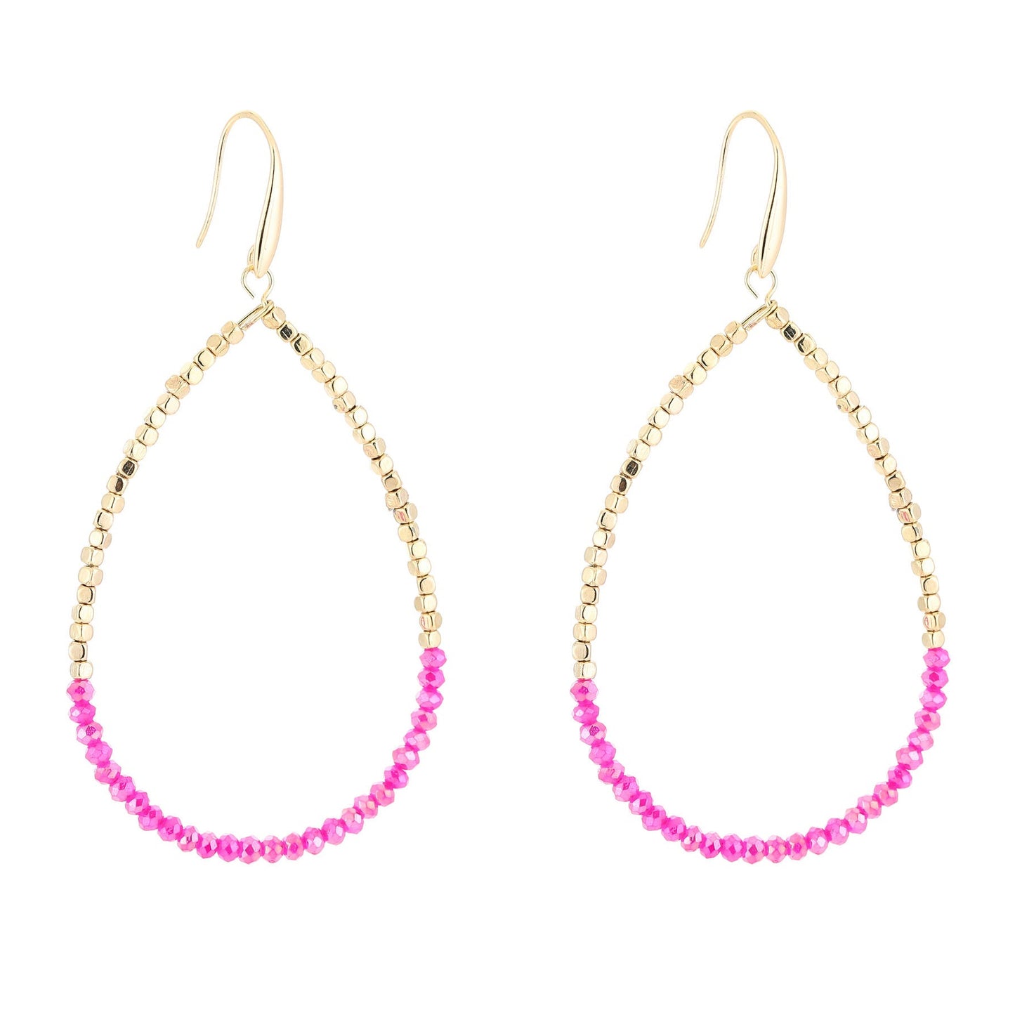 Oorbellen Druppel Double goud fuchsia
