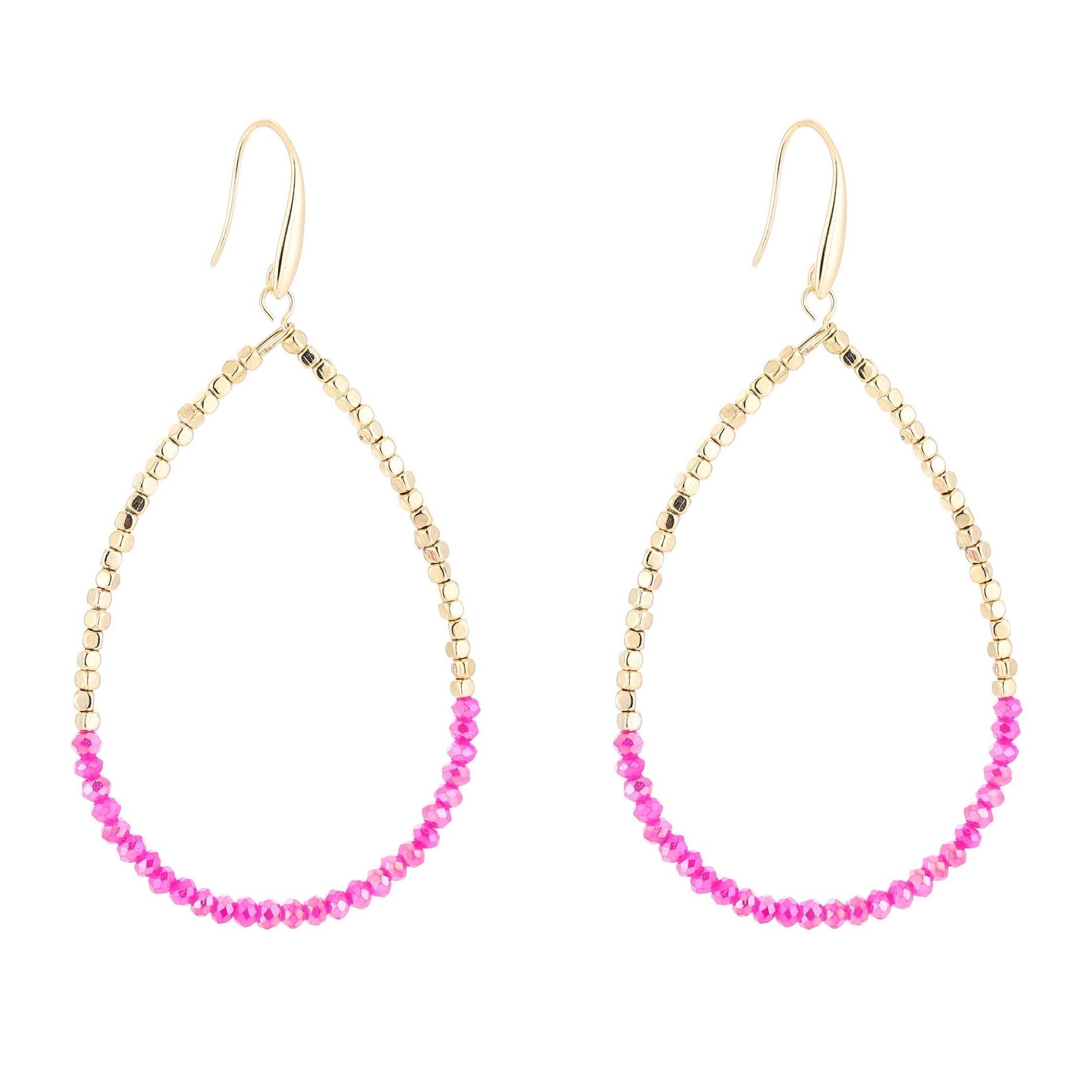 Oorbellen Druppel Double goud fuchsia