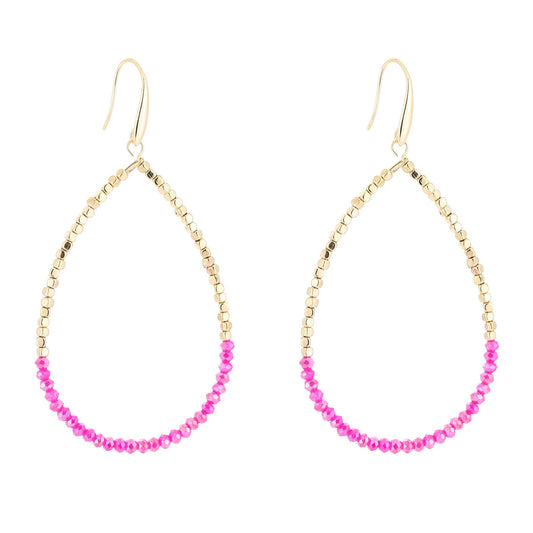 Oorbellen Druppel Double goud fuchsia