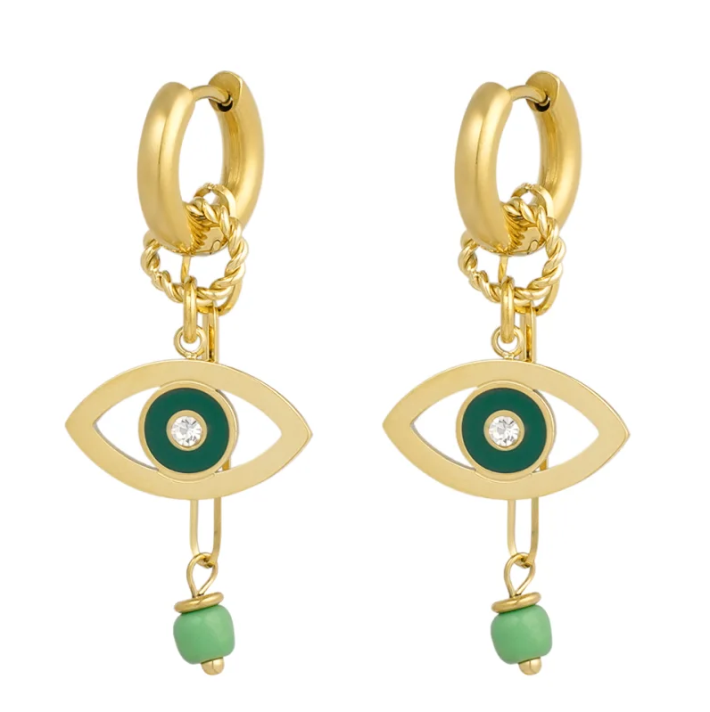 Oorbellen Eye See You goud groen