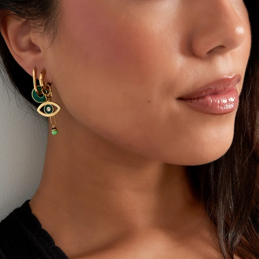 Oorbellen Eye See You goud groen model detail
