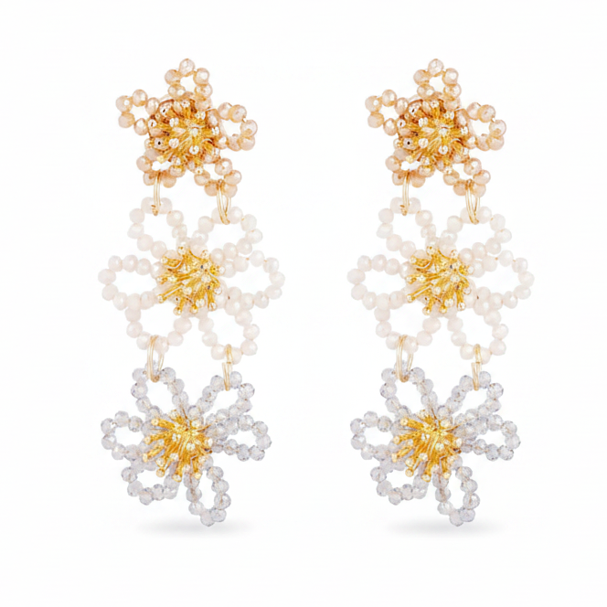 Oorbellen Flower Party Statement goud beige
