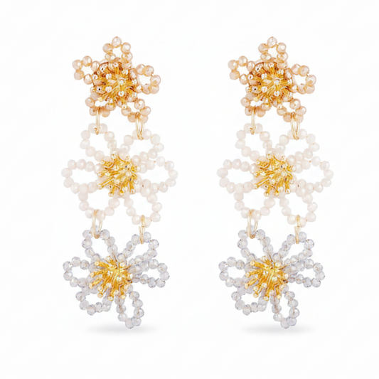 Oorbellen Flower Party Statement goud beige