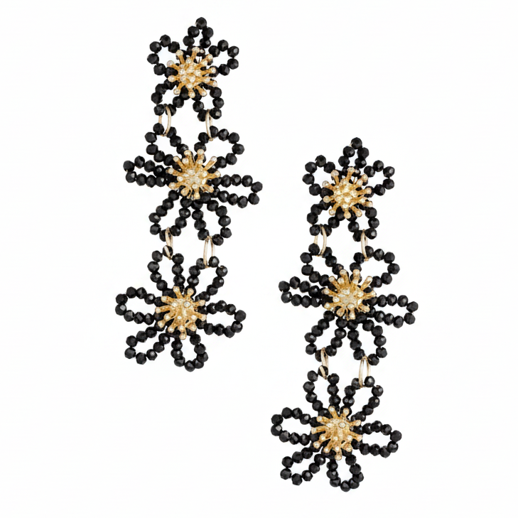 Oorbellen Flower Party Statement goud zwart