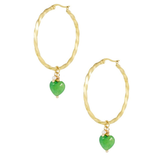 Oorbellen Gedraaid met Hart goud groen