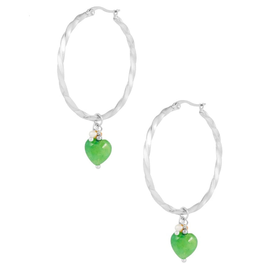 Oorbellen Gedraaid met Hart zilver groen