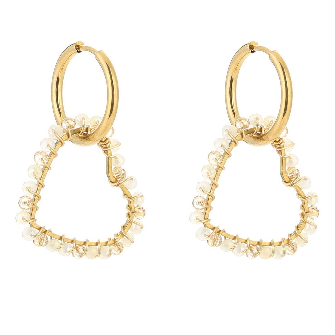 Oorbellen Handmade Love goud beige