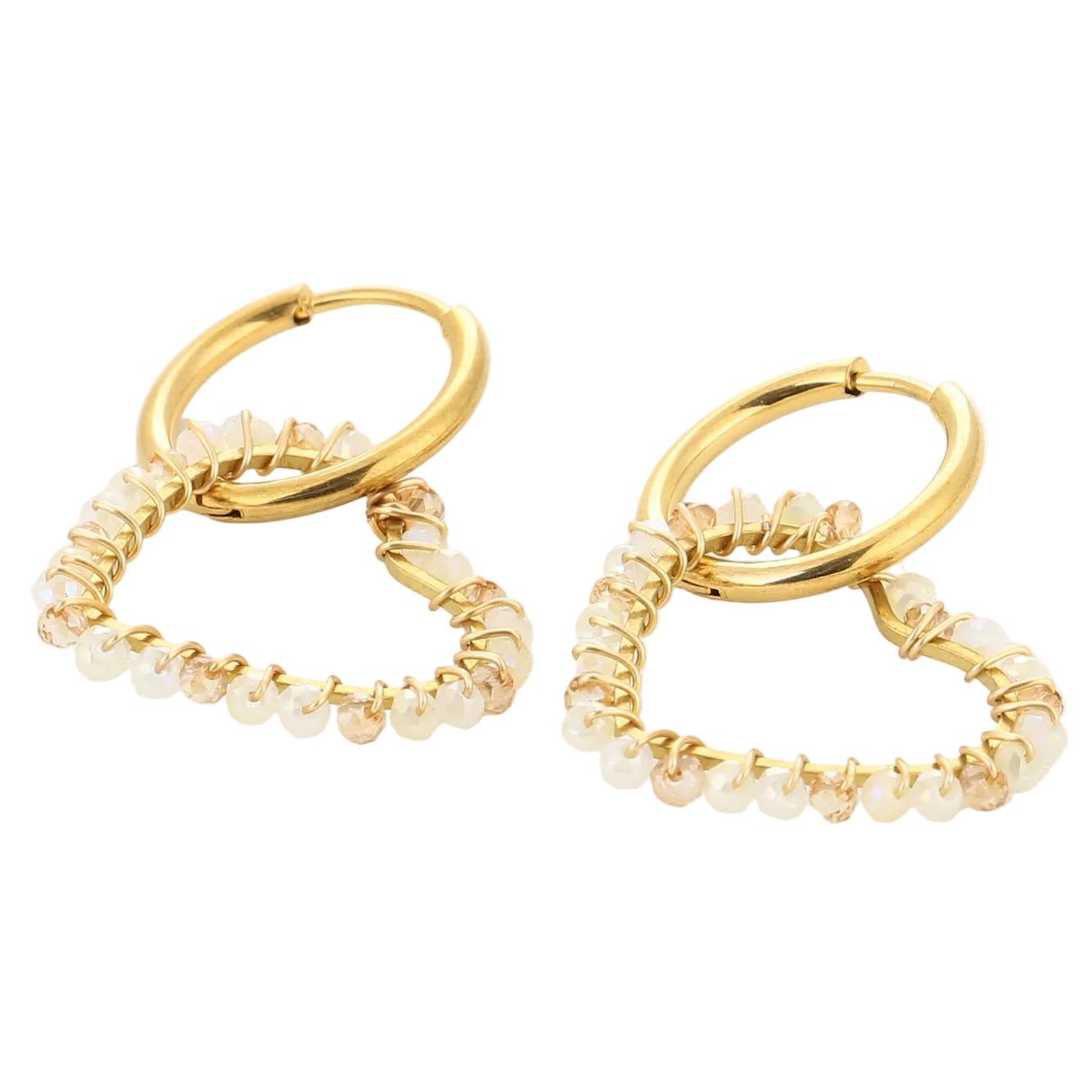 Oorbellen Handmade Love goud beige liggend