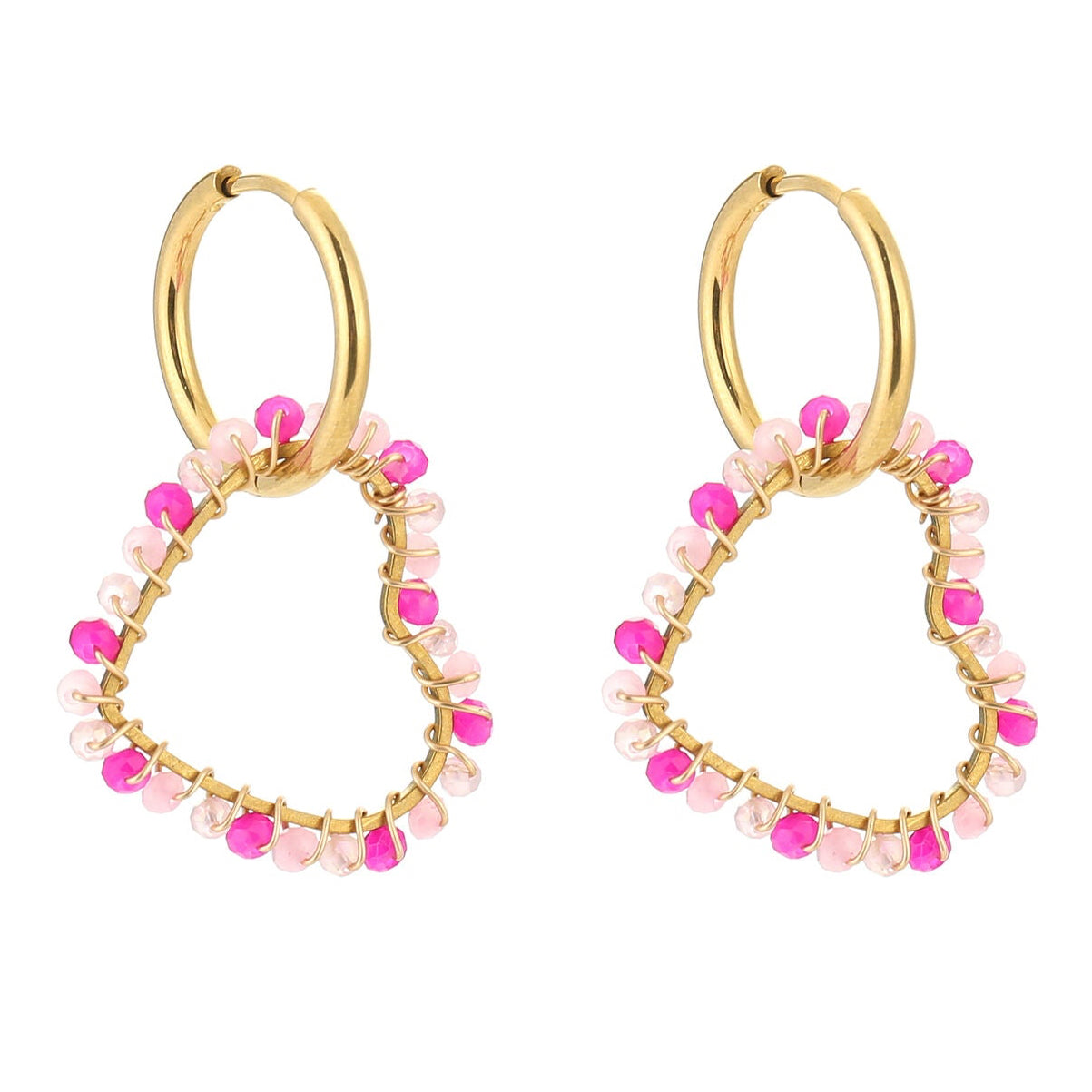 Oorbellen Handmade Love goud fuchsia