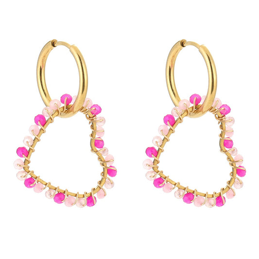 Oorbellen Handmade Love goud fuchsia
