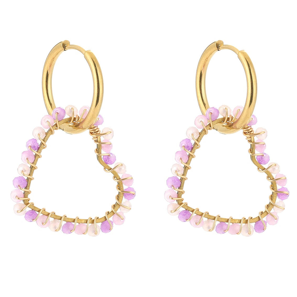 Oorbellen Handmade Love goud lila