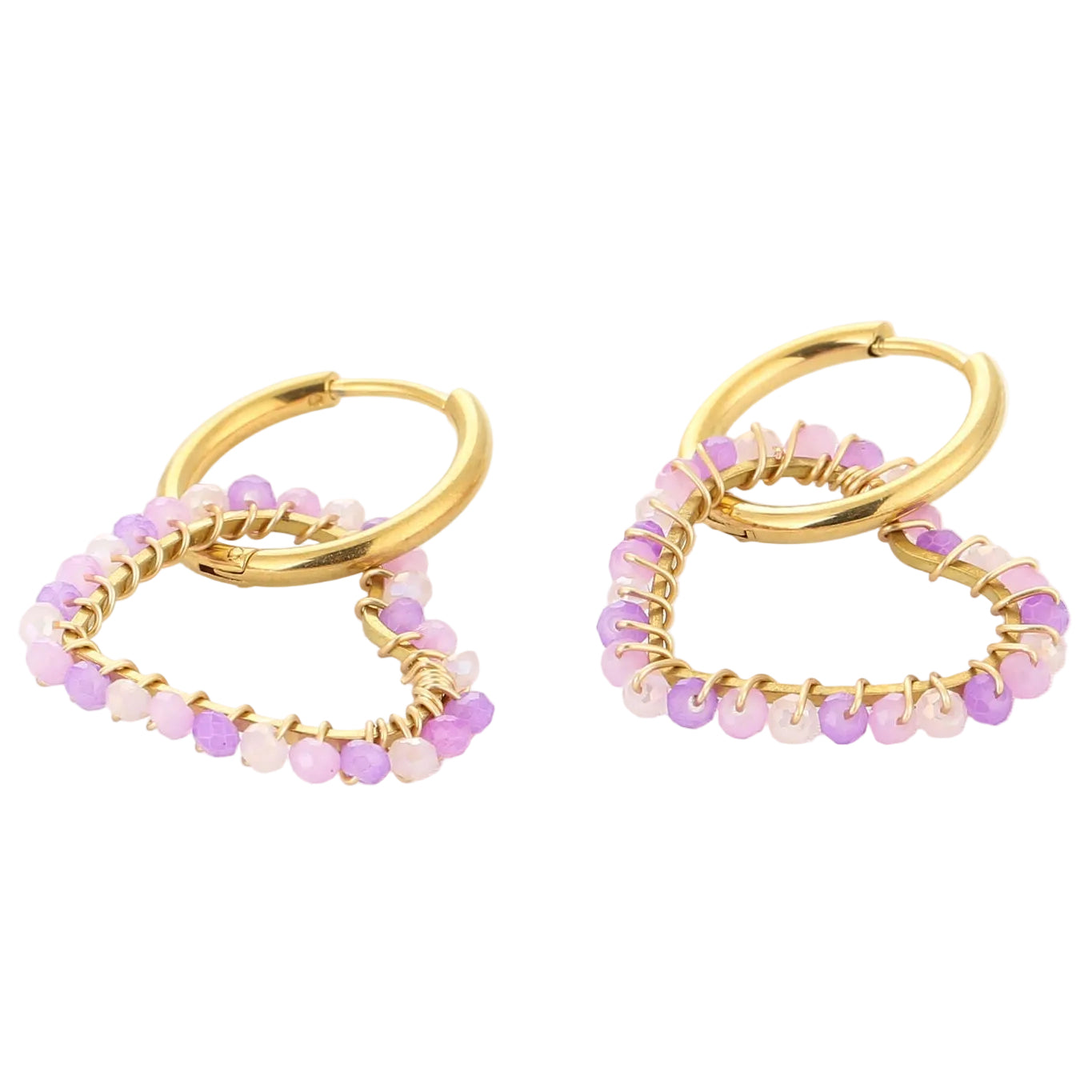 Oorbellen Handmade Love goud lila liggend