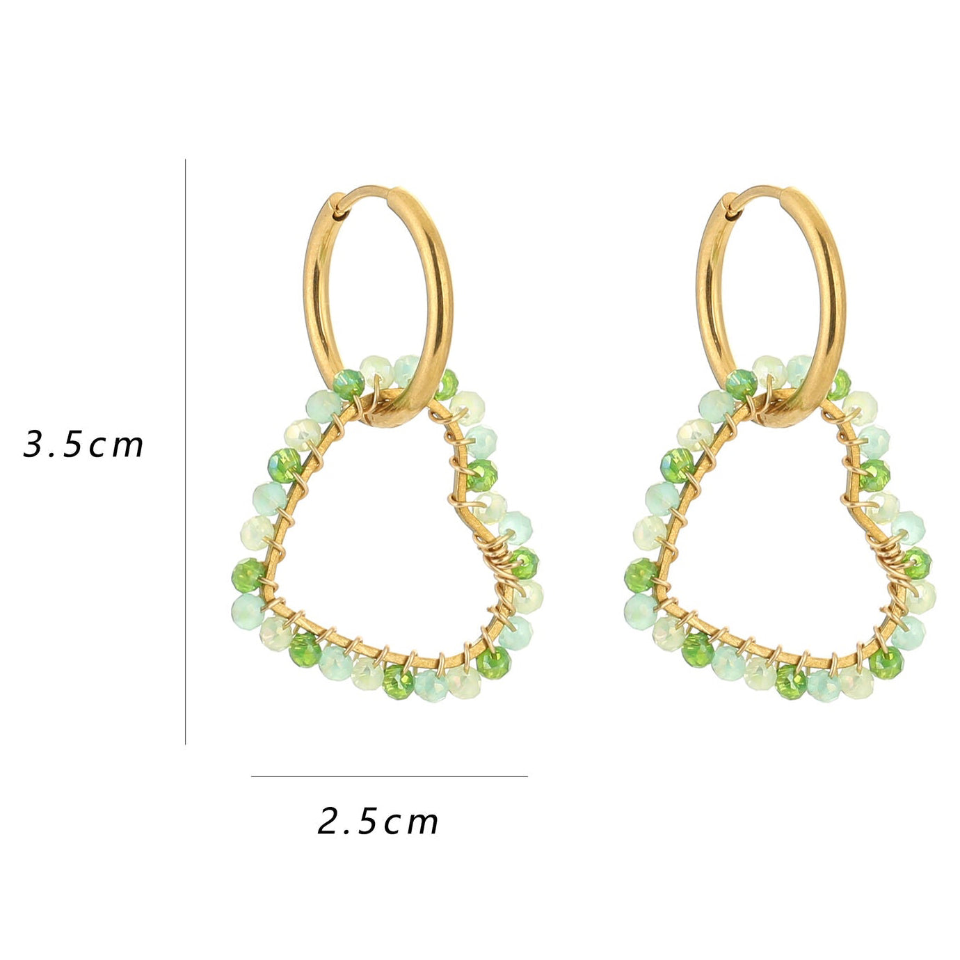 Oorbellen Handmade Love goud mint maat