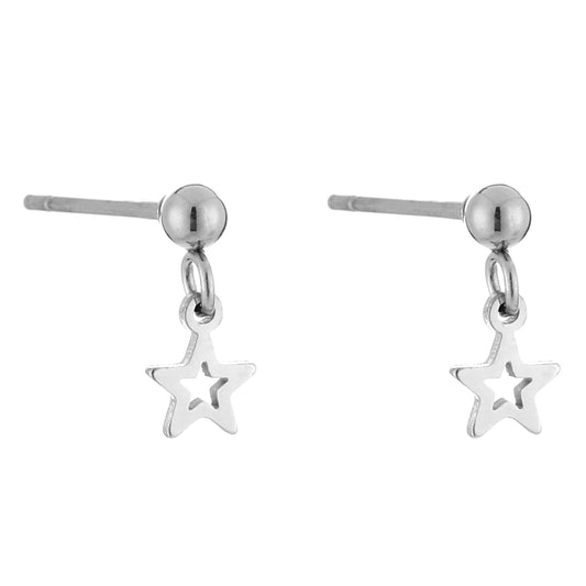 Oorbellen Hangende Open Ster zilver