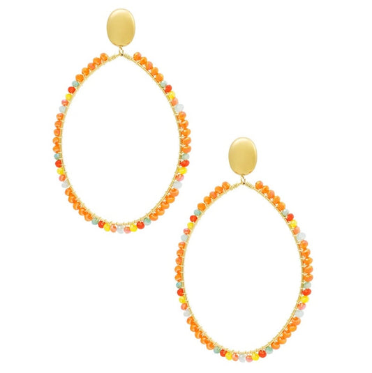 Oorbellen Hanger Ovaal Kralen goud oranje
