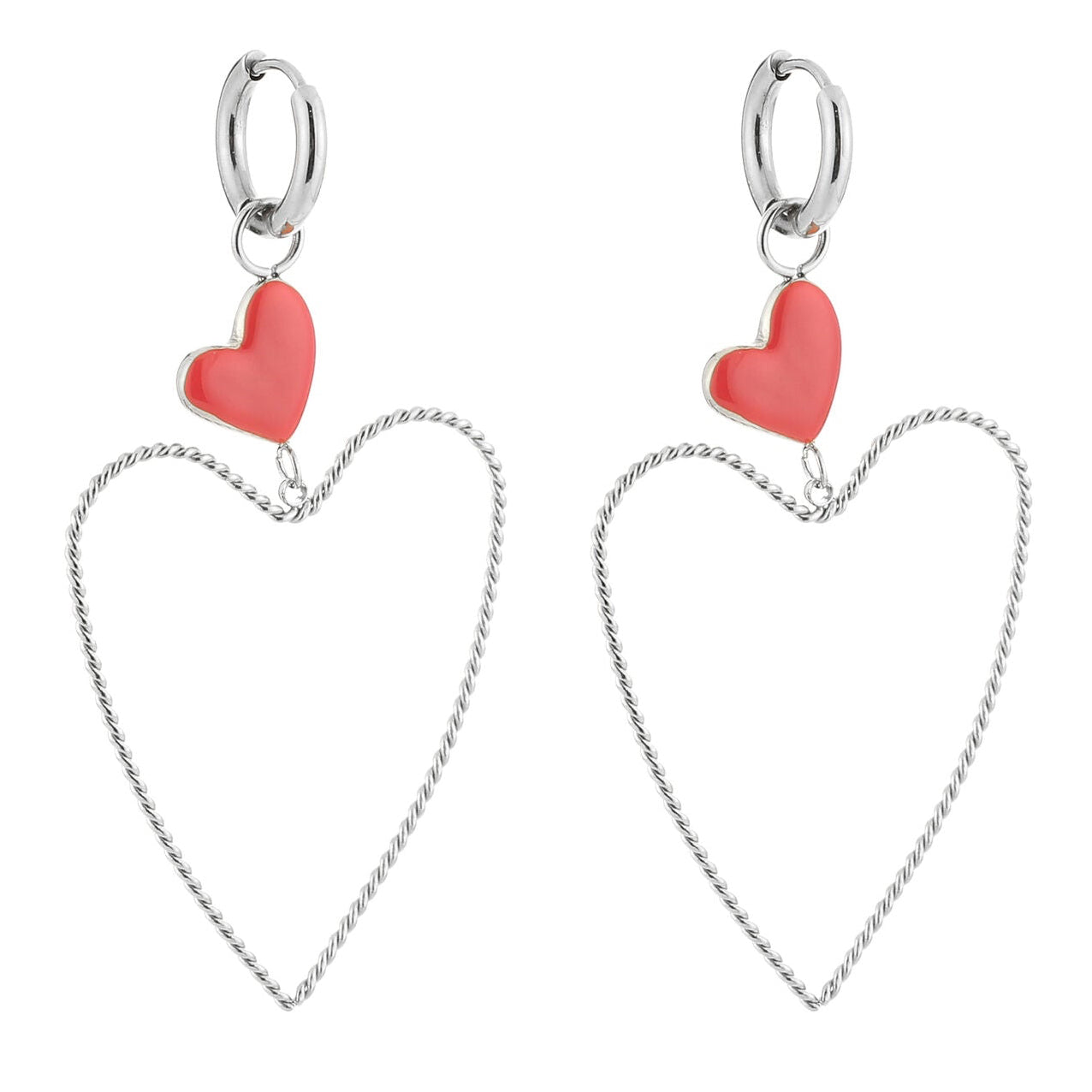 Oorbellen Hart rood zilver