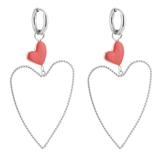 Oorbellen Hart rood zilver