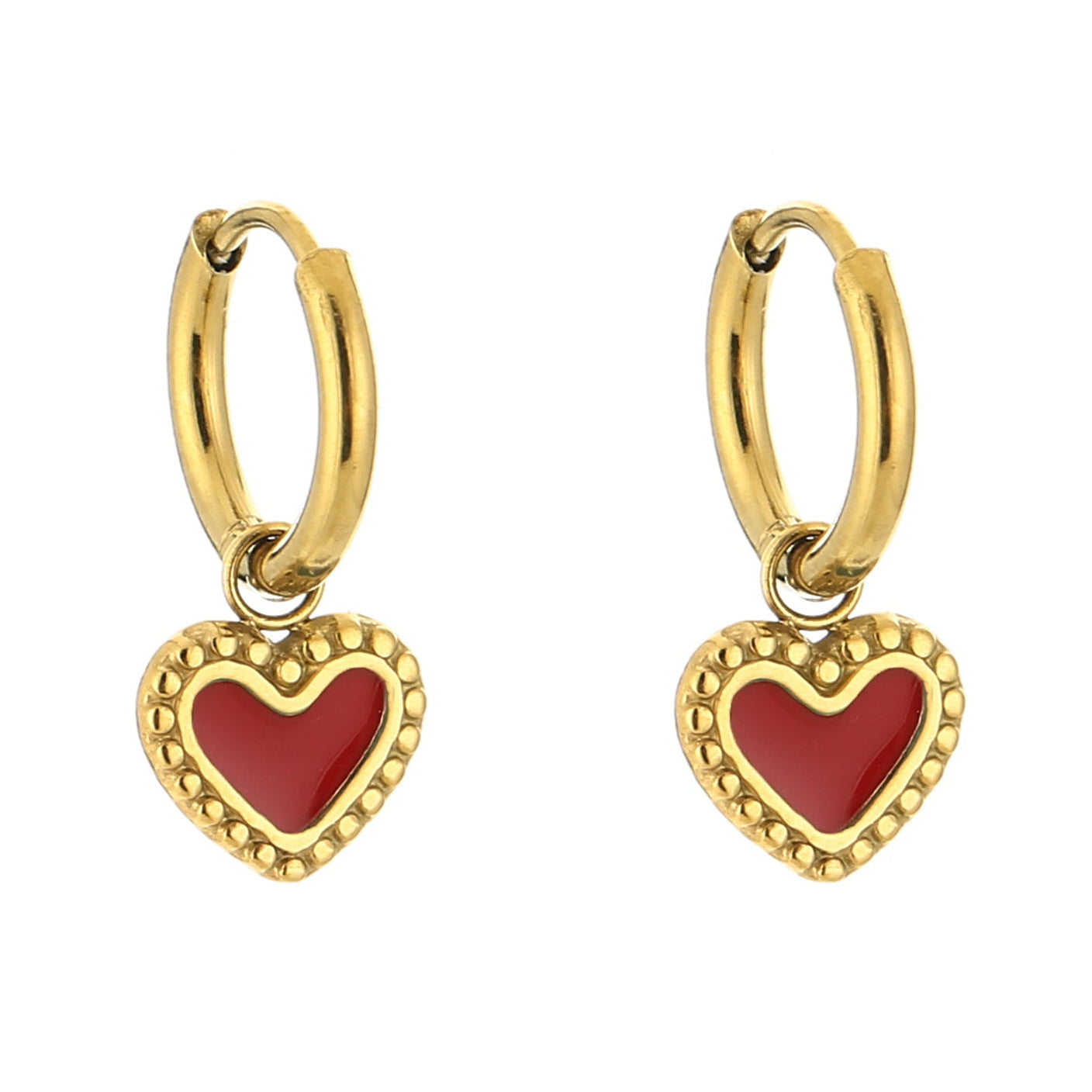 Oorbellen Hartje goud rood