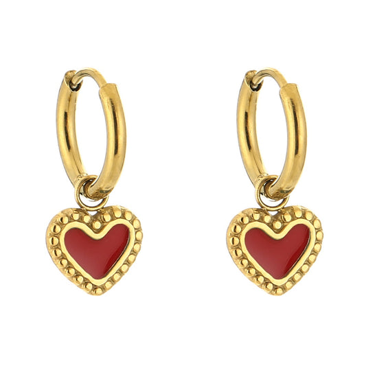 Oorbellen Hartje goud rood