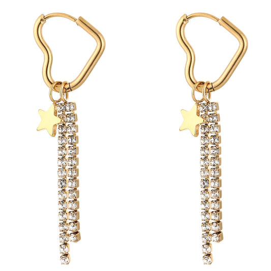 Oorbellen Hartje met Strass en Ster goud